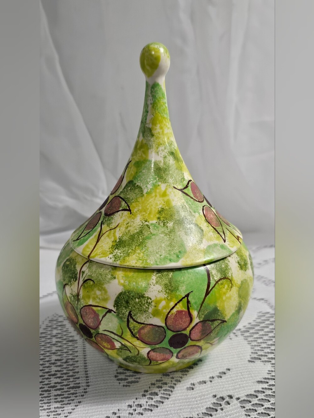Hand-painted MCM Retro Style Floral Trinket Jar